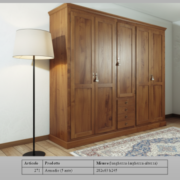 armadio noce massello 5 porte