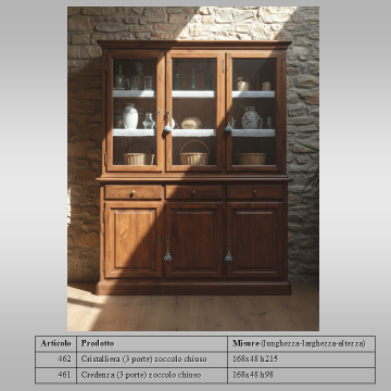 Credenza e cristalliera in noce massello