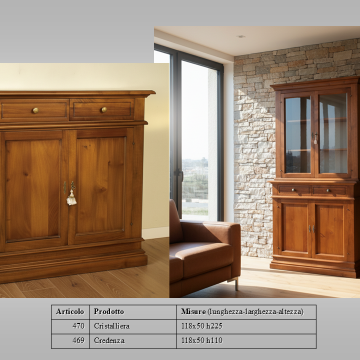 Credenza e cristalliera in noce massello
